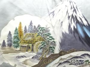 アンティーク　富士に風景模様肩裏本場泥大島紬男物羽織